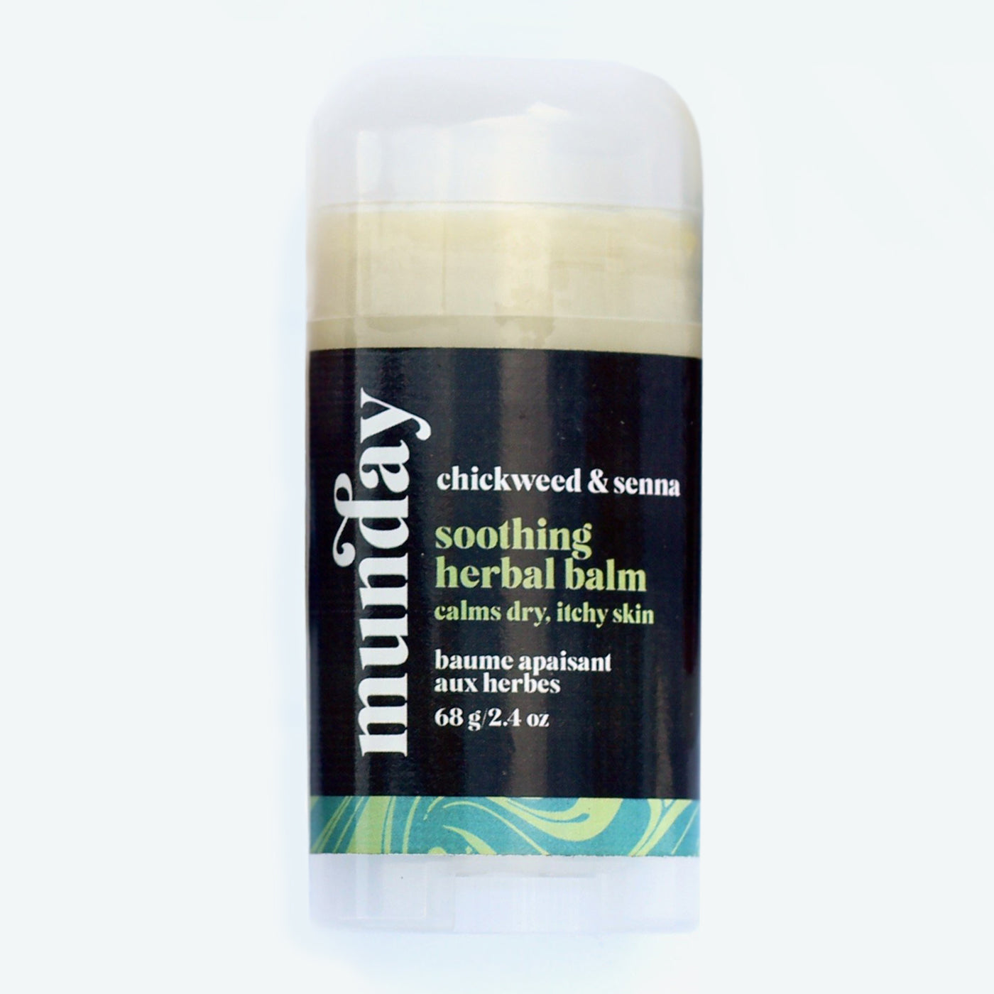 Soothing Herbal Balm with Chickweed & Senna, helps to calm dry and itchy skin. In a twist-up stick for easy application to elbows, knees, shins and other dry areas