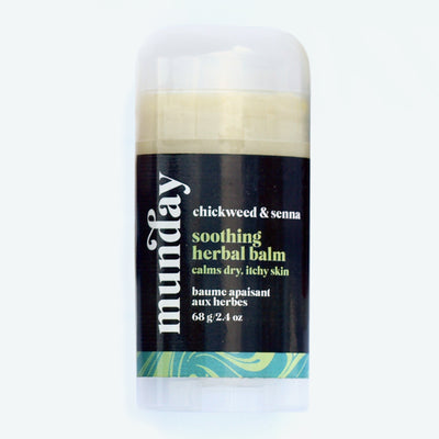 Soothing Herbal Balm with Chickweed & Senna, helps to calm dry and itchy skin. In a twist-up stick for easy application to elbows, knees, shins and other dry areas