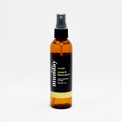 Room & linen spray with fir needle, peppermint and bergamot essential oils, designed to energize